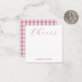 Personalized Pink White Gingham Mitteilungskarte (Vorderseite/Rückseite Beispiel)