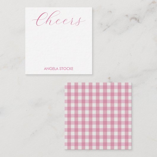 Personalized Pink White Gingham Mitteilungskarte (Vorne/Hinten)