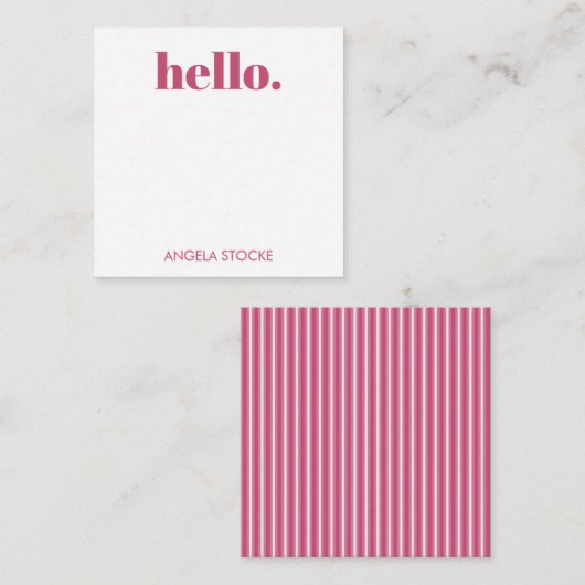 Personalized Pink White Stripe Mitteilungskarte (Vorne/Hinten)