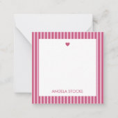 Personalized Pink White Stripe Mitteilungskarte (Vorderseite)