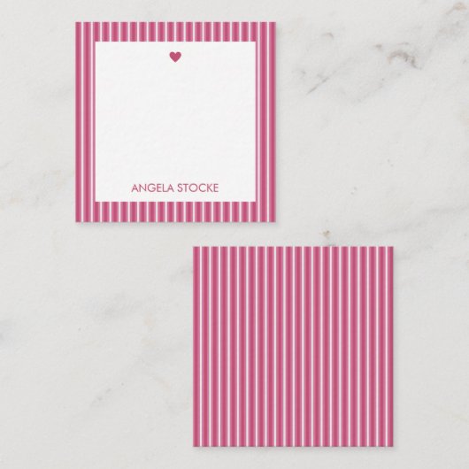 Personalized Pink White Stripe Mitteilungskarte (Vorne/Hinten)