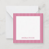 Personalized Pink White Stripe Mitteilungskarte (Vorderseite)