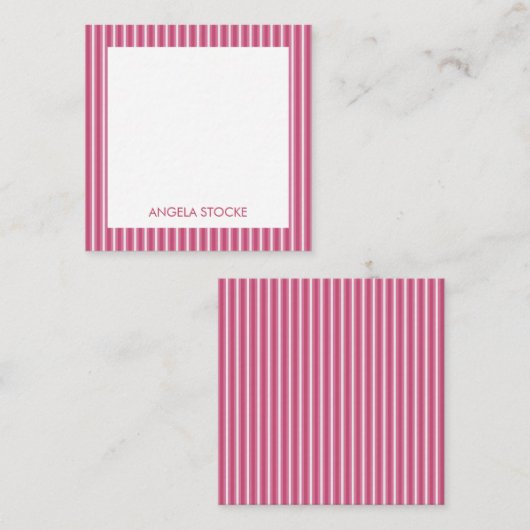 Personalized Pink White Stripe Mitteilungskarte (Vorne/Hinten)