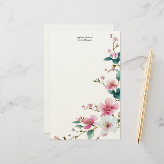 Personalized Pink White Wildflowers Florals Briefpapier (Vorderseite/Rückseite Beispiel)