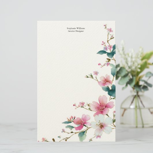 Personalized Pink White Wildflowers Florals Briefpapier (Stehend Vorderseite)