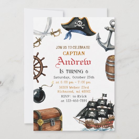 Personalized Pirate Birthday for Kids Invitation Einladung (Vorderseite)