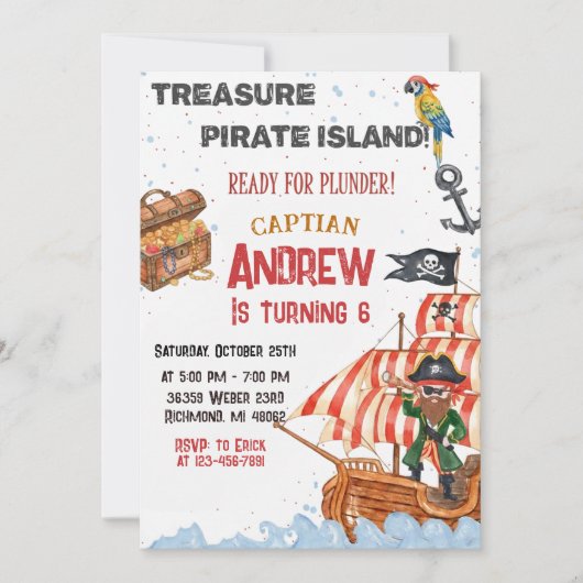 Personalized Pirate Birthday Party Invitation Card Einladung (Vorderseite)
