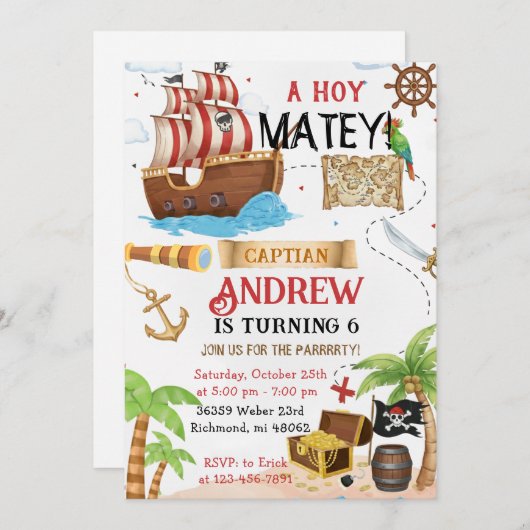 Personalized pirate child's birthday einladung (Vorne/Hinten)