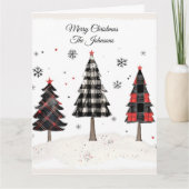 Personalized Plaid Christmas Tree Family Name Karte (Vorderseite)