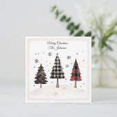 Personalized Plaid Christmas Tree Family Name Karte (Stehend Vorderseite)