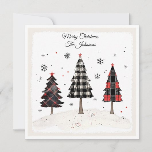 Personalized Plaid Christmas Tree Family Name Karte (Vorderseite)