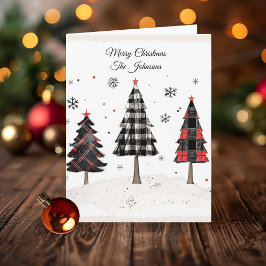 Personalized Plaid Christmas Tree Family Name  Karte