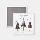 Personalized Plaid Christmas Tree Family Name Magnet (Vorderseite/Rückseite)