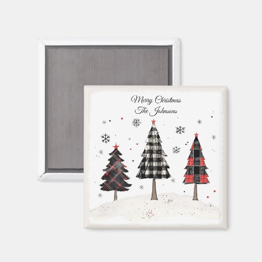 Personalized Plaid Christmas Tree Family Name  Magnet (Vorderseite/Rückseite)