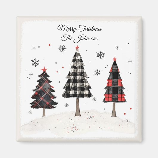 Personalized Plaid Christmas Tree Family Name Magnet (Vorne)