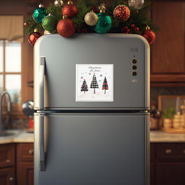 Personalized Plaid Christmas Tree Family Name  Magnet