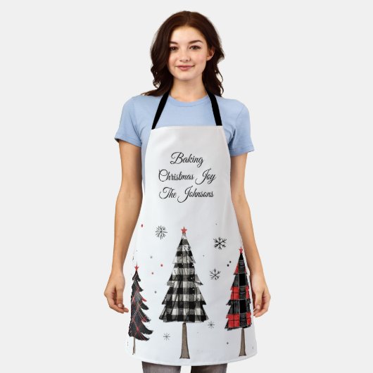 Personalized Plaid Christmas Trees Family Name Schürze (Getragen)