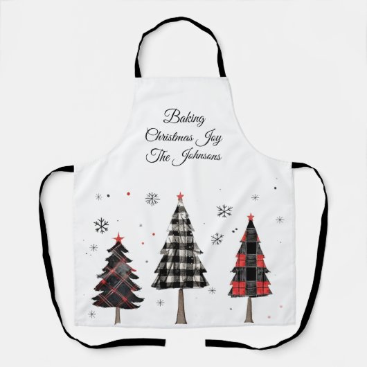 Personalized Plaid Christmas Trees Family Name Schürze (Vorderseite)