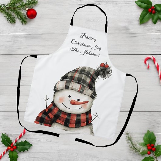 Personalized Plaid Snowman Christmas Family Name Schürze