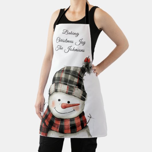 Personalized Plaid Snowman Christmas Family Name Schürze (InSitu)