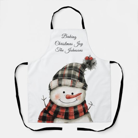 Personalized Plaid Snowman Christmas Family Name Schürze (Vorderseite)
