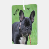 Personalized Playful French Bulldog Puppy Ornament Aus Metall (Vorderseite links)