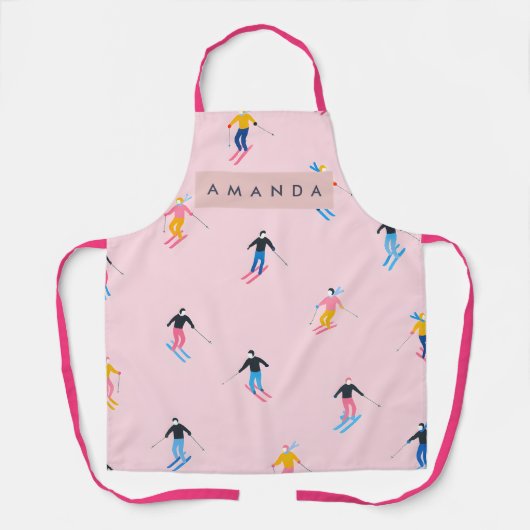Personalized Playful Pastel Skiers Retro Schürze (Vorderseite)