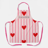Personalized Playful Red Heart & Pink Stripe Schürze (Vorderseite)