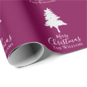 Personalized Plum White Christmas Tree Family Name Geschenkpapier (Rolleneckpunkt)