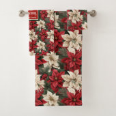 Personalized Poinsettia Chic Holiday Bathroom  Badhandtuch Set (Insitu)