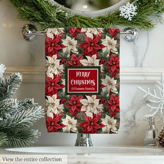 Personalized Poinsettia Chic Holiday Bathroom  Badhandtuch Set