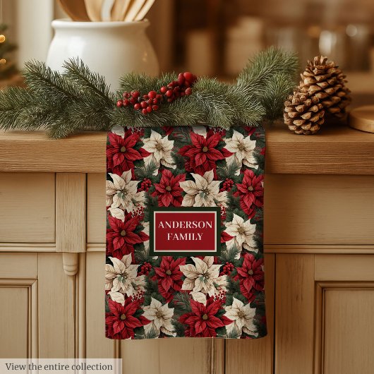 Personalized Poinsettia Towel Chic Christmas Style Geschirrtuch