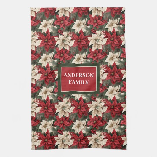 Personalized Poinsettia Towel Chic Christmas Style Geschirrtuch (Vertikal)