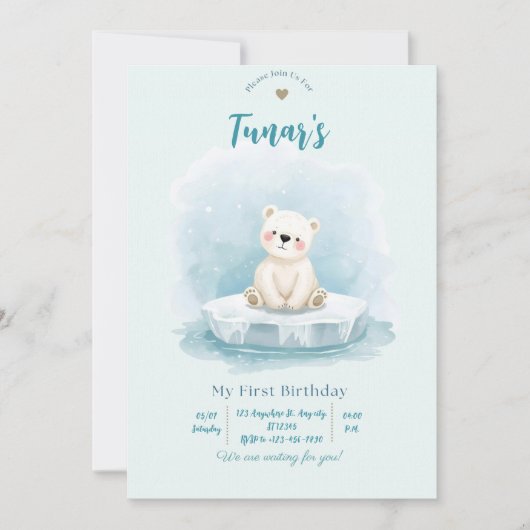 Personalized Polar Bear Birthday Invitation Einladung (Vorderseite)