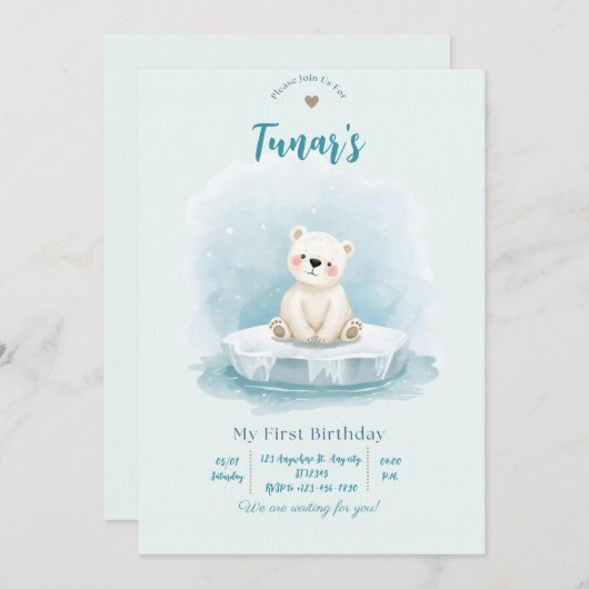 Personalized Polar Bear Birthday Invitation Einladung (Vorne/Hinten)