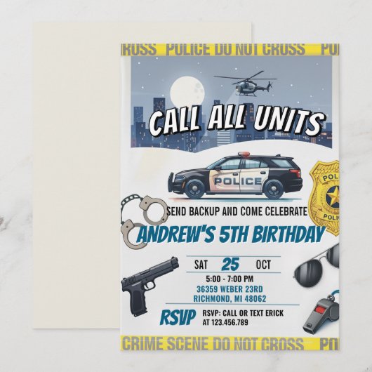 Personalized Police Birthday Party Einladung (Vorne/Hinten)