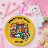 Personalized Pop Art Retro Birthday Photo Pappteller (Party)