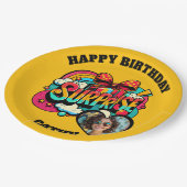 Personalized Pop Art Retro Birthday Photo Pappteller (Schrägansicht)