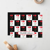 Personalized Poppy Checkerboard Floral Note Card Mitteilungskarte (Vorderseite/Rückseite Beispiel)