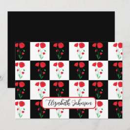 Personalized Poppy Checkerboard Floral Note Card Mitteilungskarte