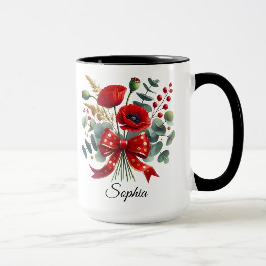 Personalized Poppy Flower Name Mug Gift Tasse (Rechts)