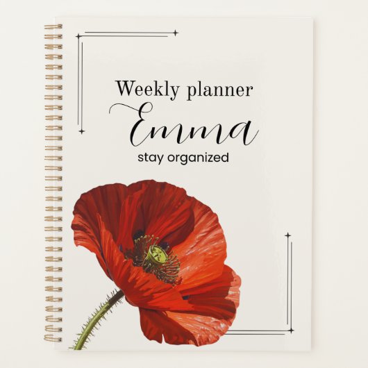 Personalized Poppy Weekly Planner Aesthetic Floral Planer (Vorderseite)