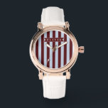 Personalized Preppy Brown Blue Cabana Stripe Armbanduhr<br><div class="desc">Certain designs are always in style. Every year, the casual beauty of classic cabana stripes feels new. For those who appreciate straightforward, self-assured design with a hint of preppy elegance, this customized brown and blue cabana stripe collection was made. The pattern's gentle contrast between brown and blue makes it cozy,...</div>