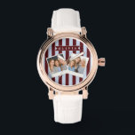 Personalized Preppy Brown Blue Cabana Stripe Armbanduhr<br><div class="desc">Certain designs are always in style. Every year, the casual beauty of classic cabana stripes feels new. For those who appreciate straightforward, self-assured design with a hint of preppy elegance, this customized brown and blue cabana stripe collection was made. The pattern's gentle contrast between brown and blue makes it cozy,...</div>