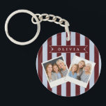 Personalized Preppy Brown Blue Cabana Stripe Schlüsselanhänger<br><div class="desc">Certain designs are always in style. Every year, the casual beauty of classic cabana stripes feels new. For those who appreciate straightforward, self-assured design with a hint of preppy elegance, this customized brown and blue cabana stripe collection was made. The pattern's gentle contrast between brown and blue makes it cozy,...</div>