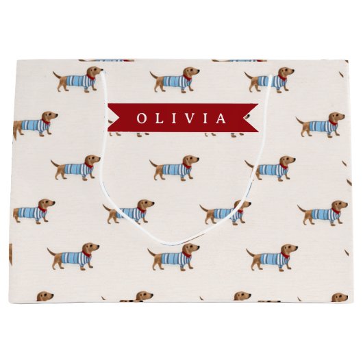 Personalized Preppy Cute Dachshund Dog Pattern Große Geschenktüte (Vorderseite)