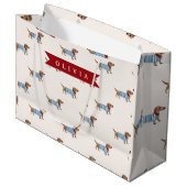 Personalized Preppy Cute Dachshund Dog Pattern Große Geschenktüte (Vorderseite Schrägansicht)