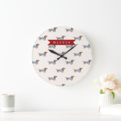 Personalized Preppy Cute Dachshund Dog Pattern Große Wanduhr (Zuhause)