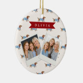 Personalized Preppy Cute Dachshund Dog Pattern Keramik Ornament (Rechts)