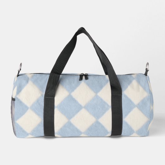 Personalized Preppy Soft Blue Fuzzy Argyle Name Duffle Bag (Rückseite)